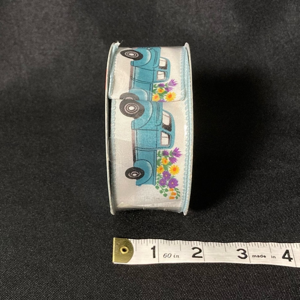 ❤️‍🔥 The Spring Shop Blue Truck Floral Wire Edged Ribbon 1.5” x 360” - Picture 6 of 6